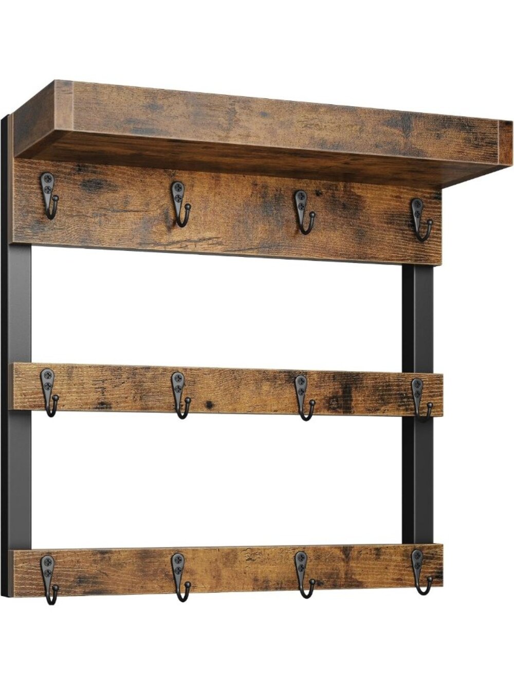 Rustic Wall-Mounted Coffee Mug Rack with 12 Hooks & Shelf - Stylish Kitchen